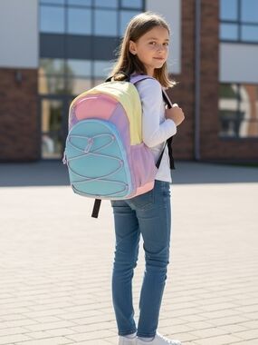 Claire's Pastel Rainbow Kids Backpack – Yellow, Pink, Lavender & Light Blue